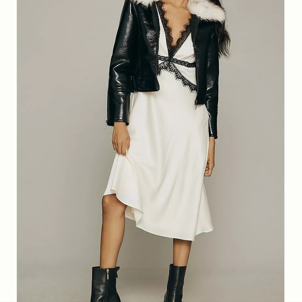 Anthroplogie lace trim v neck slip dress